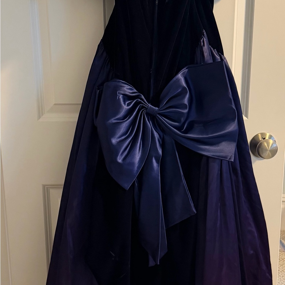 80s style dark blue Velvet and Purple Satin Ball Gown - Picture 2 of 4